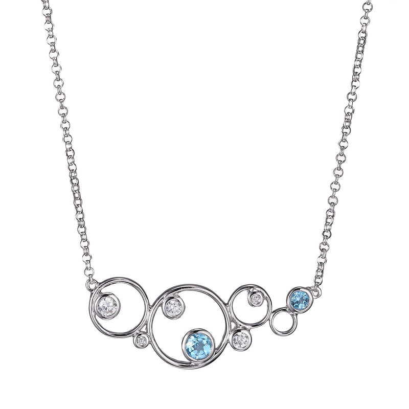 Lady's White Sterling Silver Blue Topaz Bar Necklace