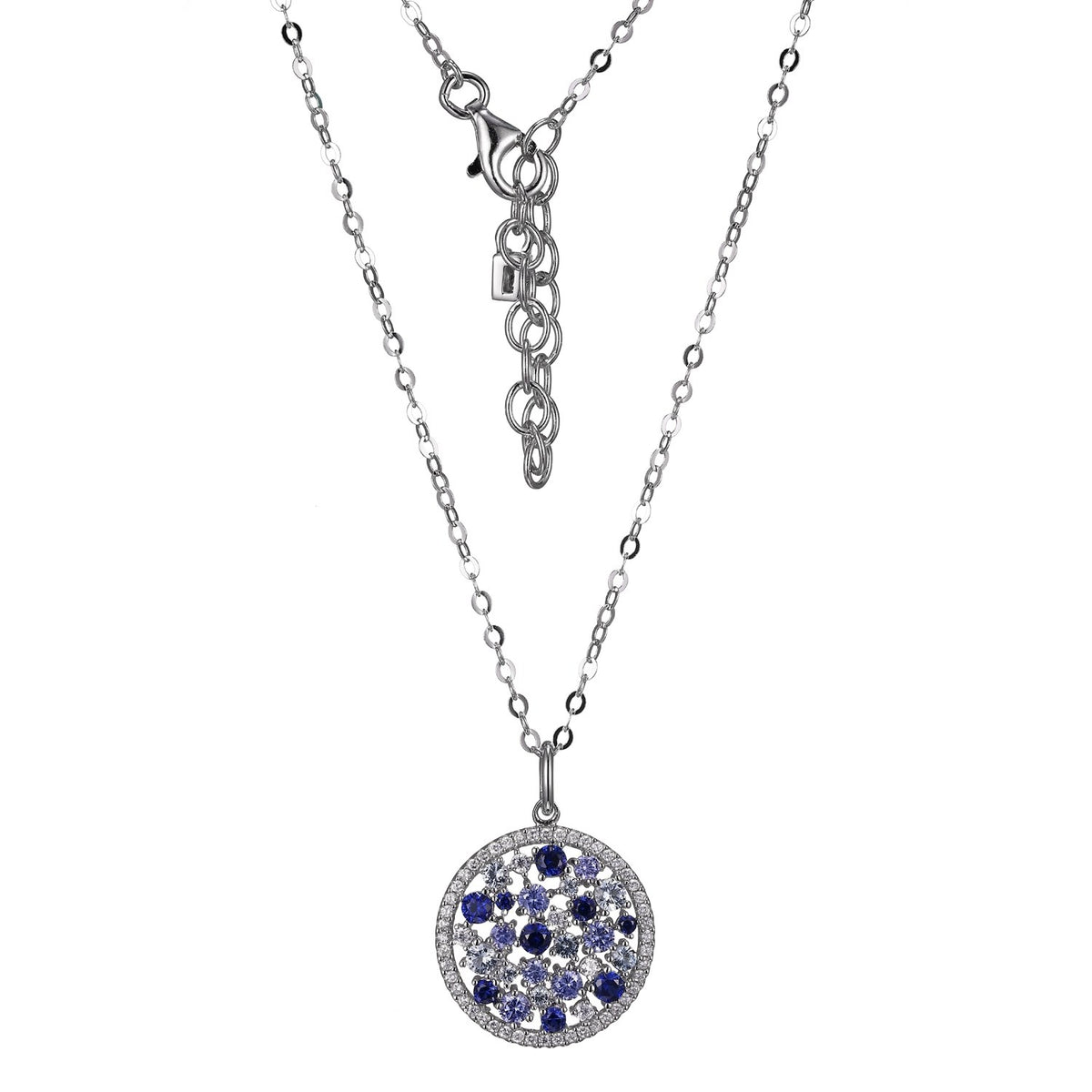 Lady's White Sterling Silver Halo Blue Stiones Design Pendant