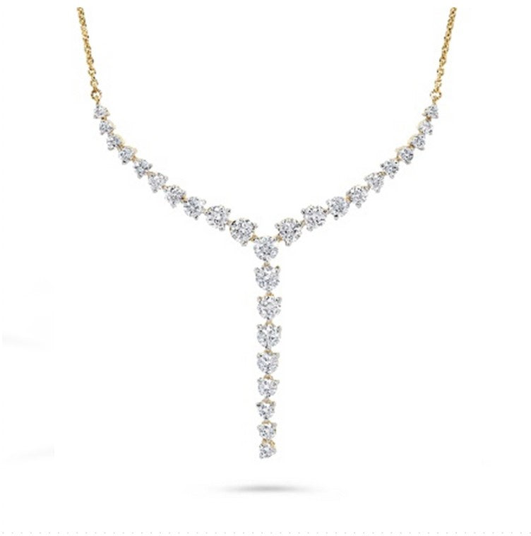 14K Yellow Gold Lariat Diamond Drop Necklace