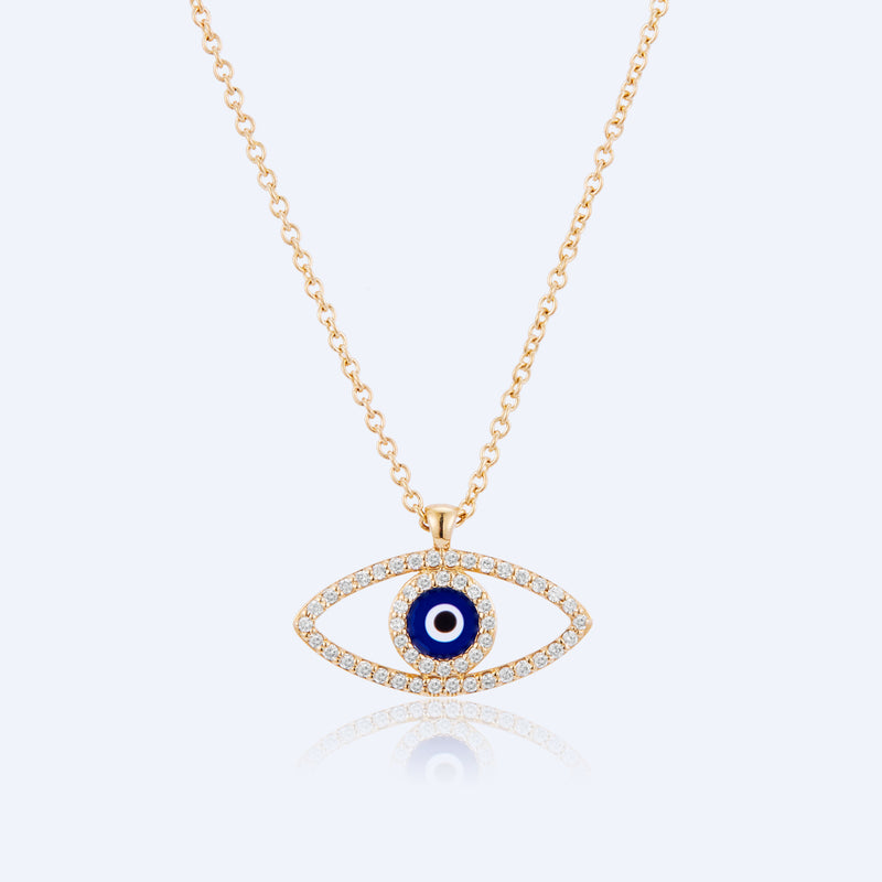 14K Yellow Gold Eye Enamel Necklace
