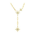 14K Gold Paper Clip Y-Drop Star Diamond Station Necklace