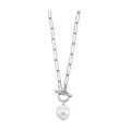 Sterling Silver Paper Clip Chain Pearl Necklace