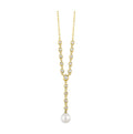 14K Yellow Gold Pearl Y-Drop Diamond Station Necklace