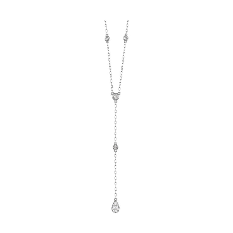 14K White Gold Y-Drop Diamond Station Necklace