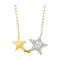 14K Yellow & White Gold Double Star Diamond Pave Necklace