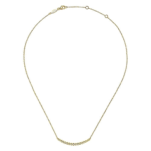 Lady's Yellow 14 Karat Curved Diamond Bar Necklace Length 17.5