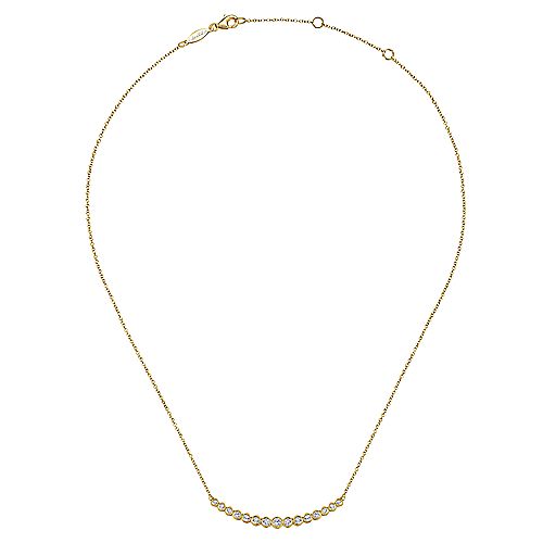 Lady's Yellow 14 Karat Graduated Bezel Diamond Curved Bar Necklace Length 17.5
