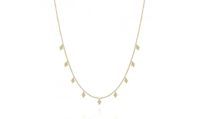 Lady's Yellow 14 Karat Fancy Link Diamond Station Necklace Length 17.5