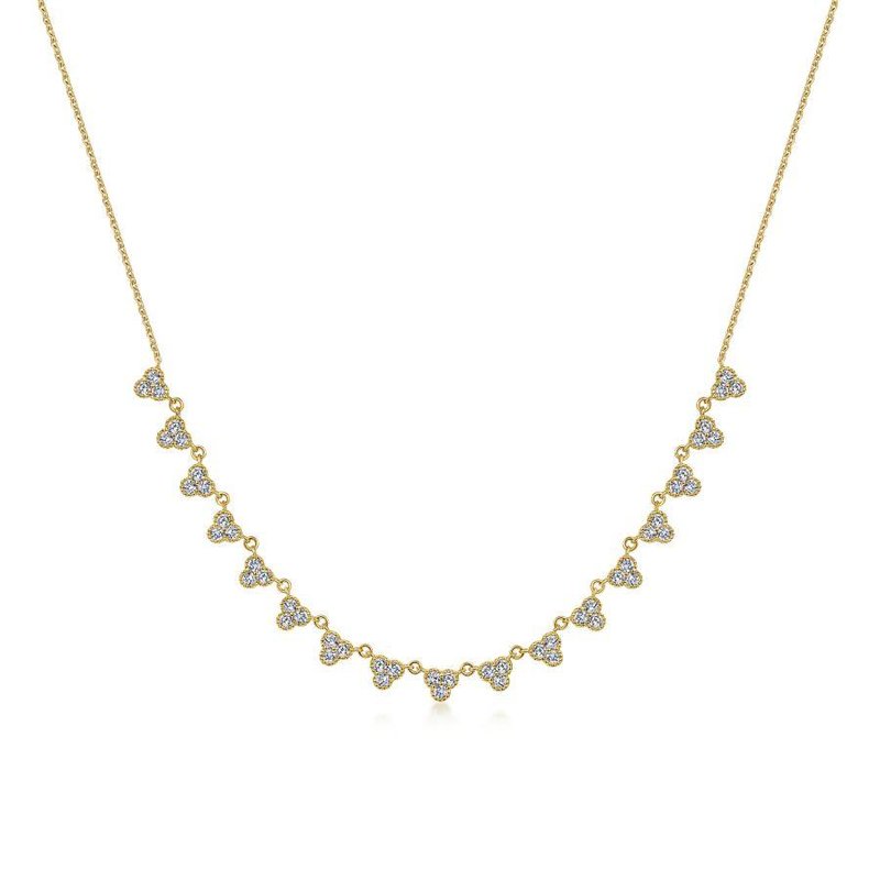 Lady's Yellow 14 Karat Fancy Link Scalloped Diamond Choker Necklace Length 18