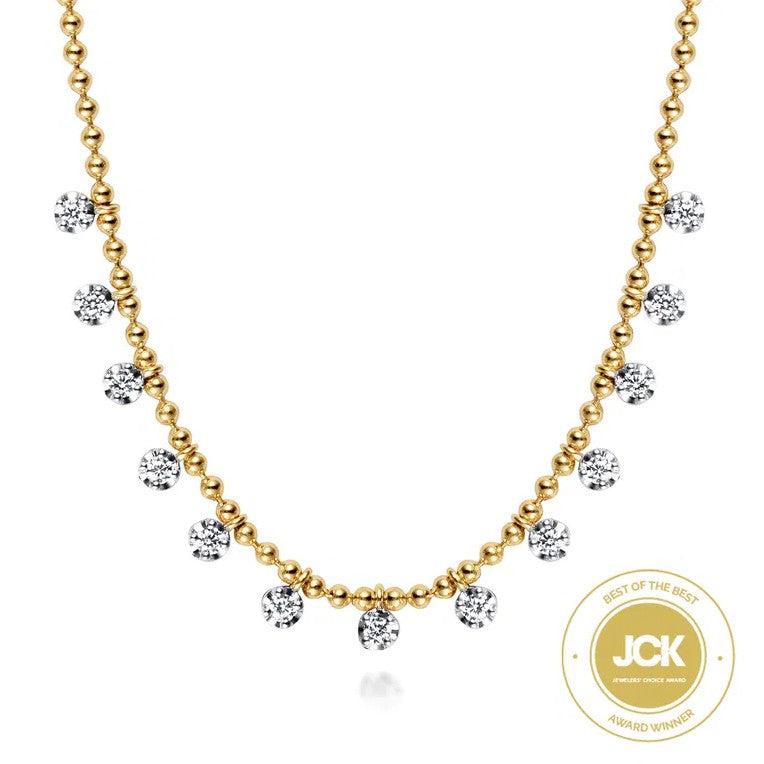 Two Tone 14K Yellow & White Gold Diamond Station Necklace