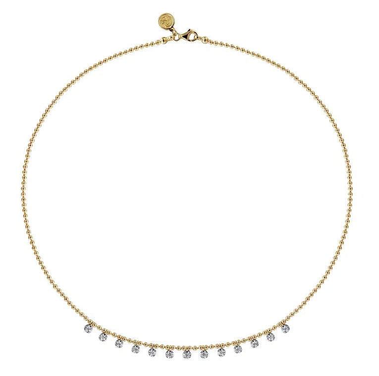 Two Tone 14K Yellow & White Gold Diamond Station Necklace