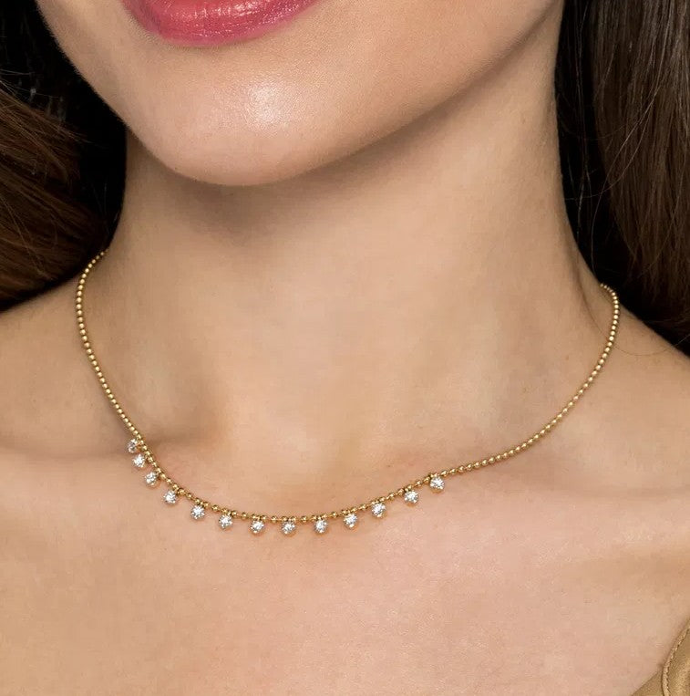 Two Tone 14K Yellow & White Gold Diamond Station Necklace