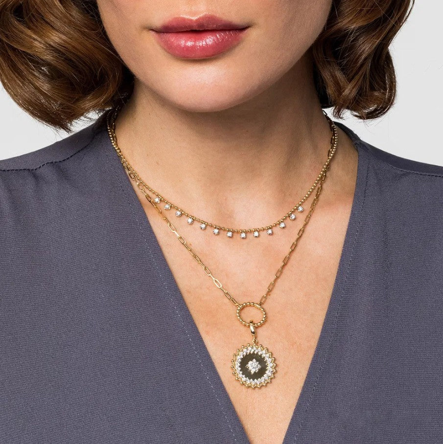 Two Tone 14K Yellow & White Gold Diamond Station Necklace