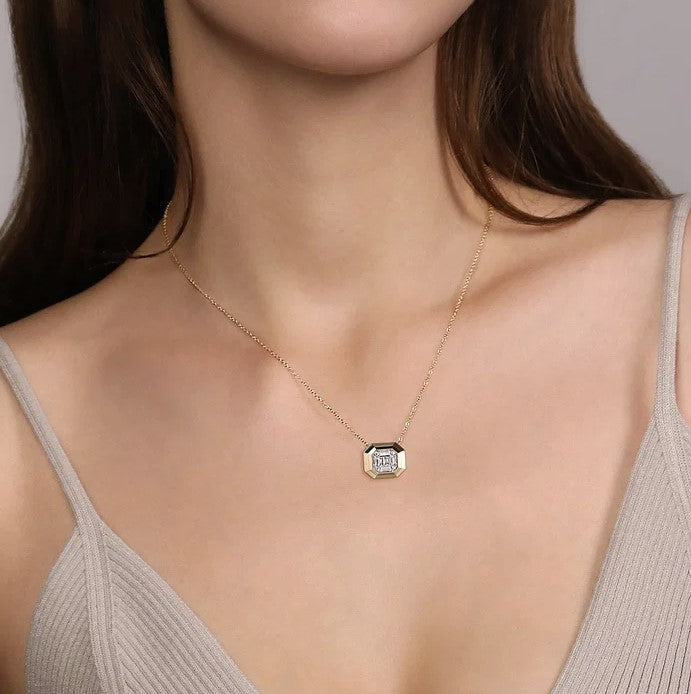 14K Yellow Gold Geometric Diamond Necklace