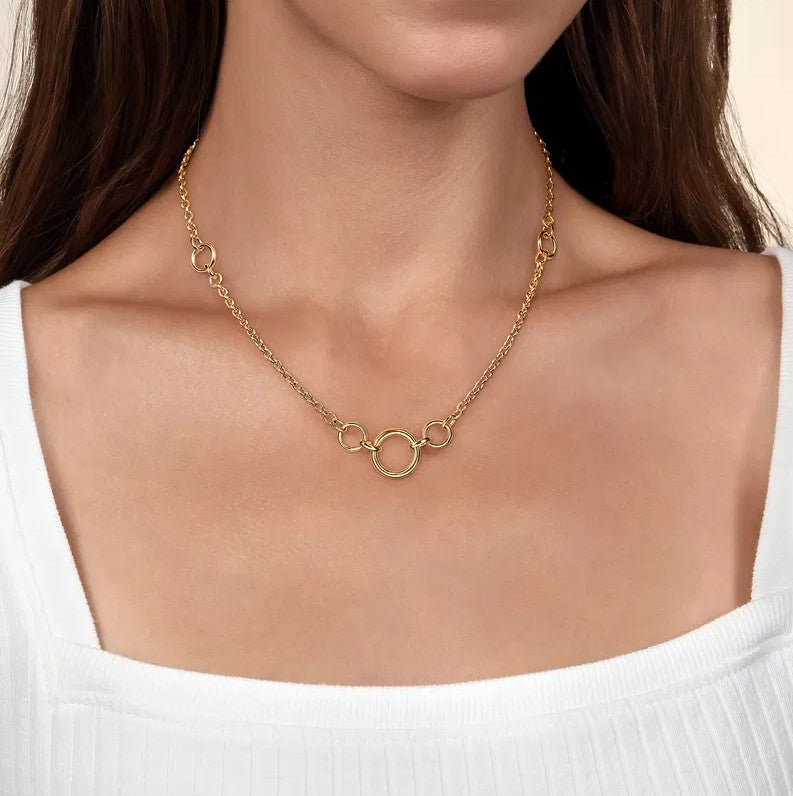 14K Gold Round Station Necklace