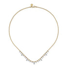 Two Tone 14K Yellow & White Gold Station Droplet Diamond Necklace