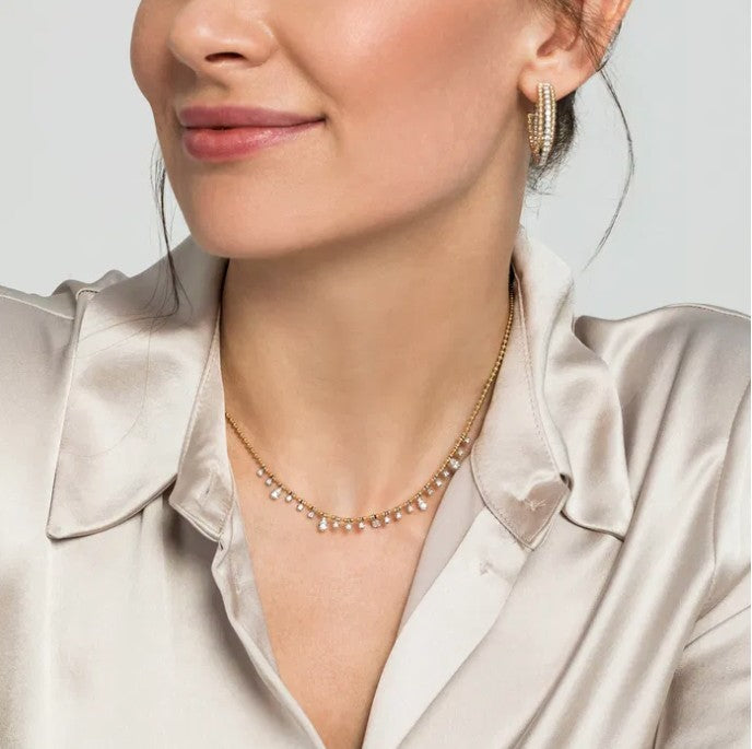 Two Tone 14K Yellow & White Gold Station Droplet Diamond Necklace