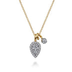Two Tone 14K Yellow & White Gold Halo Pendant Necklace
