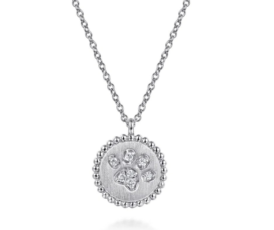 Sterling Silver Paw Print Diamond Medallion Necklace