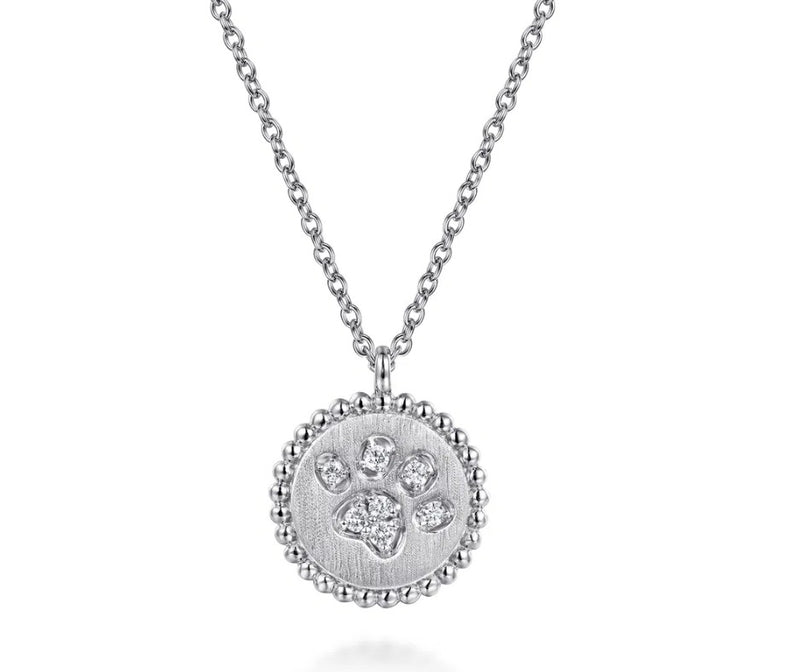 Sterling Silver Paw Print Diamond Medallion Necklace