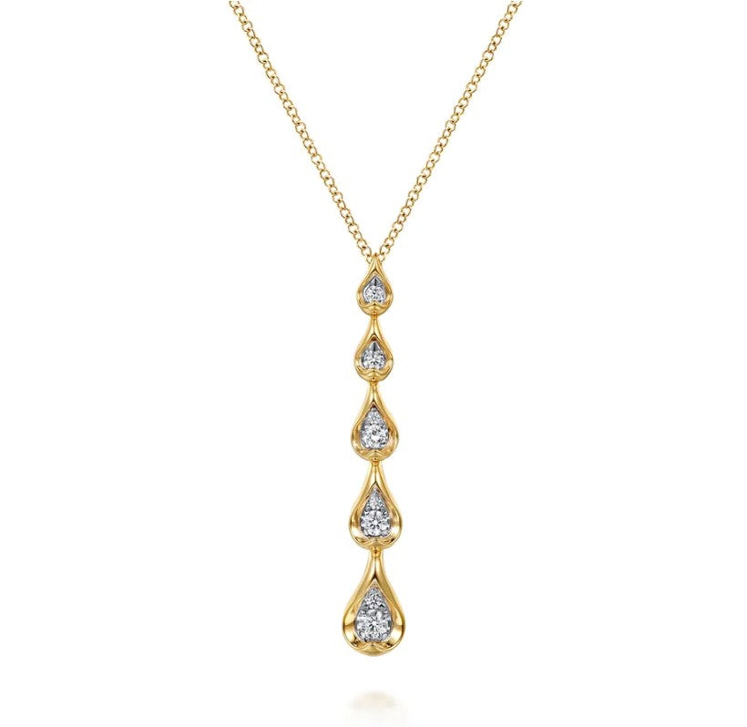 Two Tone 14K White & Yellow Gold Diamond Drop Necklace
