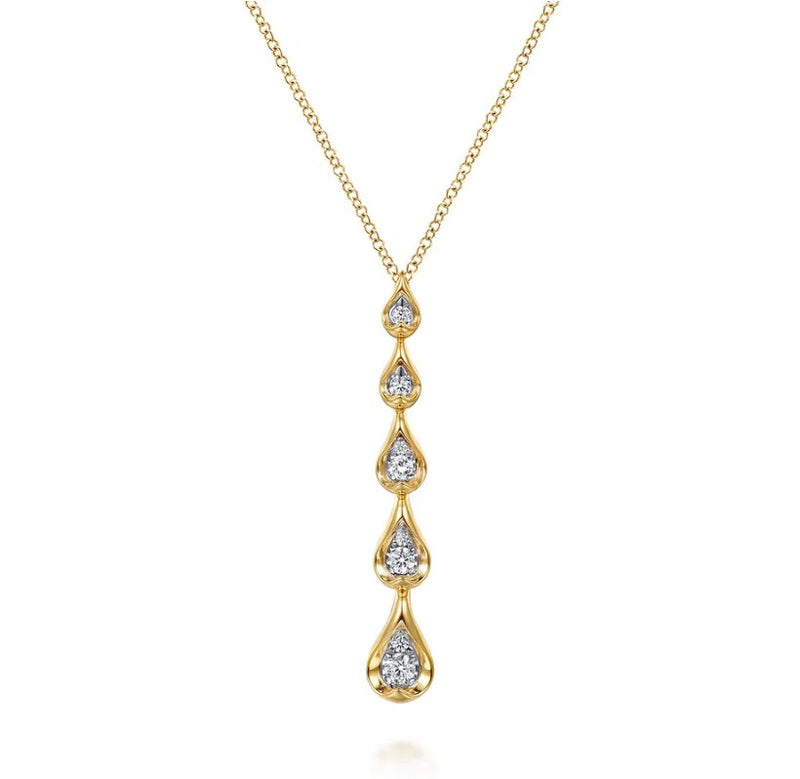 Two Tone 14K White & Yellow Gold Diamond Drop Necklace