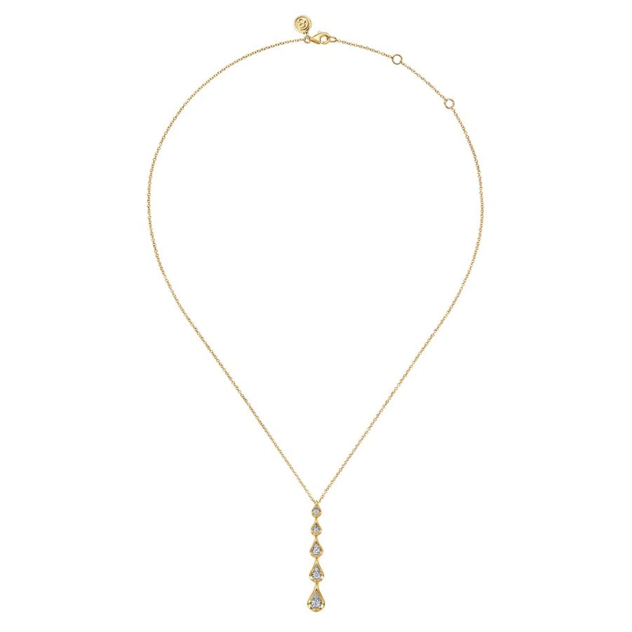 Two Tone 14K White & Yellow Gold Diamond Drop Necklace