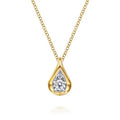 Two Tone 14K Yellow & White Gold Diamond Drop Pendant Necklace