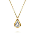 Two Tone 14K Yellow & White Gold Diamond Drop Pendant Necklace