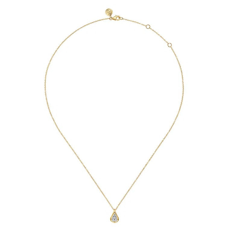 Two Tone 14K Yellow & White Gold Diamond Drop Pendant Necklace