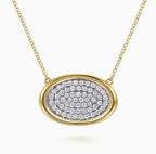 Two Tone 14K Gold Diamond Oval Necklace