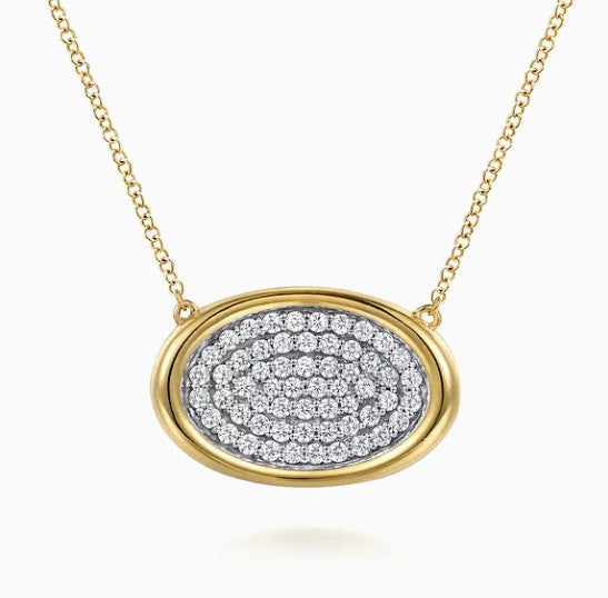 Two Tone 14K Gold Diamond Oval Necklace