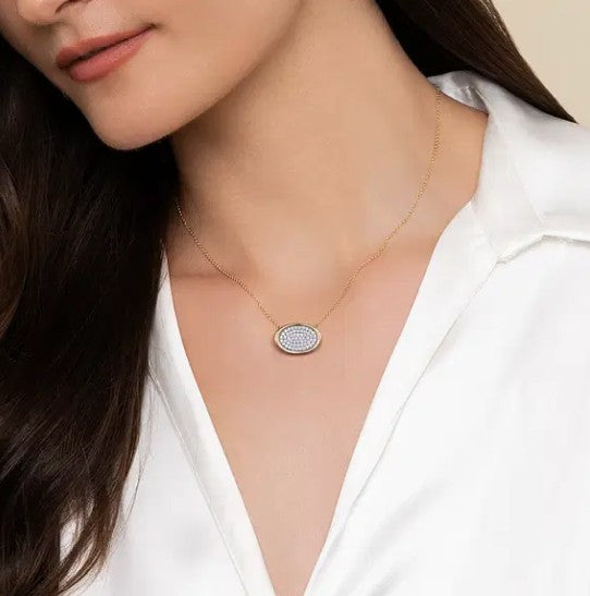 Two Tone 14K Gold Diamond Oval Necklace