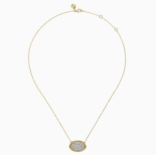 Two Tone 14K Gold Diamond Oval Necklace