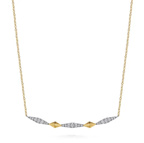 14K Yellow & White Gold Diamond Kite Bar Necklace