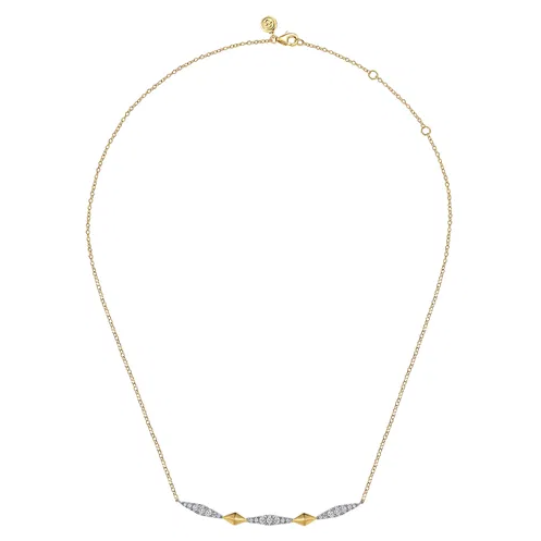 14K Yellow & White Gold Diamond Kite Bar Necklace