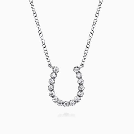 14K White Gold Diamond Horseshoe Necklace