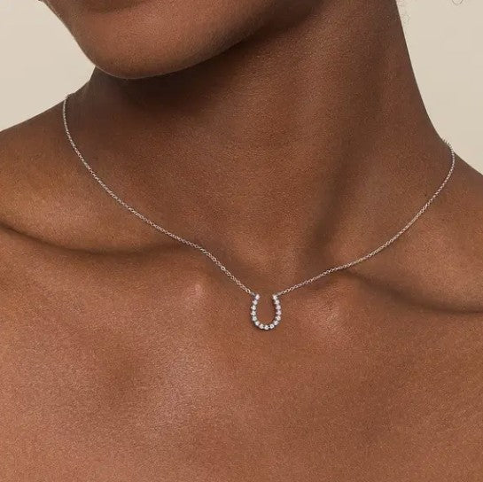 14K White Gold Diamond Horseshoe Necklace