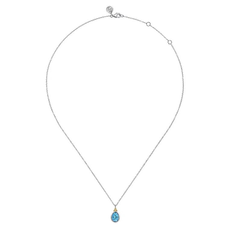 Sterling Silver & 14K Gold Bujukan Oval Blue Topaz Accent Necklace