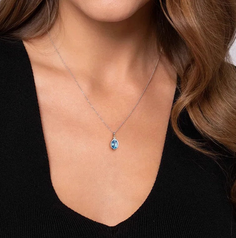Sterling Silver & 14K Gold Bujukan Oval Blue Topaz Accent Necklace