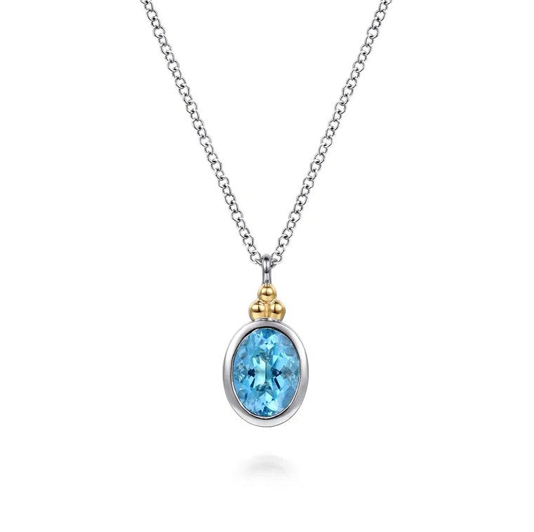 Sterling Silver & 14K Gold Bujukan Oval Blue Topaz Accent Necklace