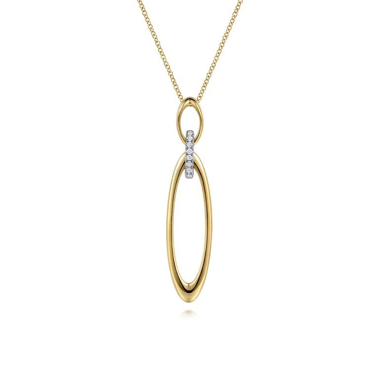 14K Yellow & White Gold Oval Diamond Drop Necklace