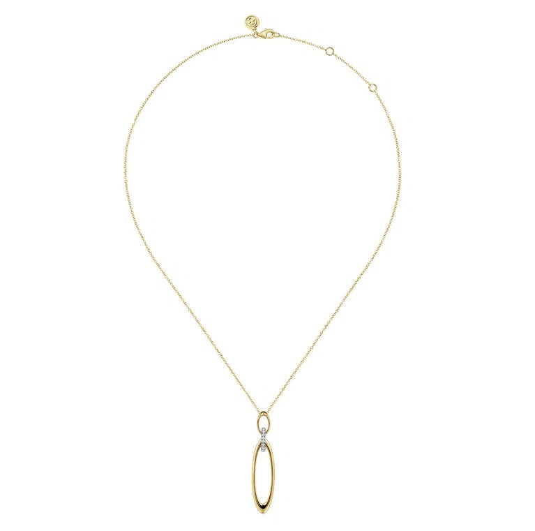 14K Yellow & White Gold Oval Diamond Drop Necklace