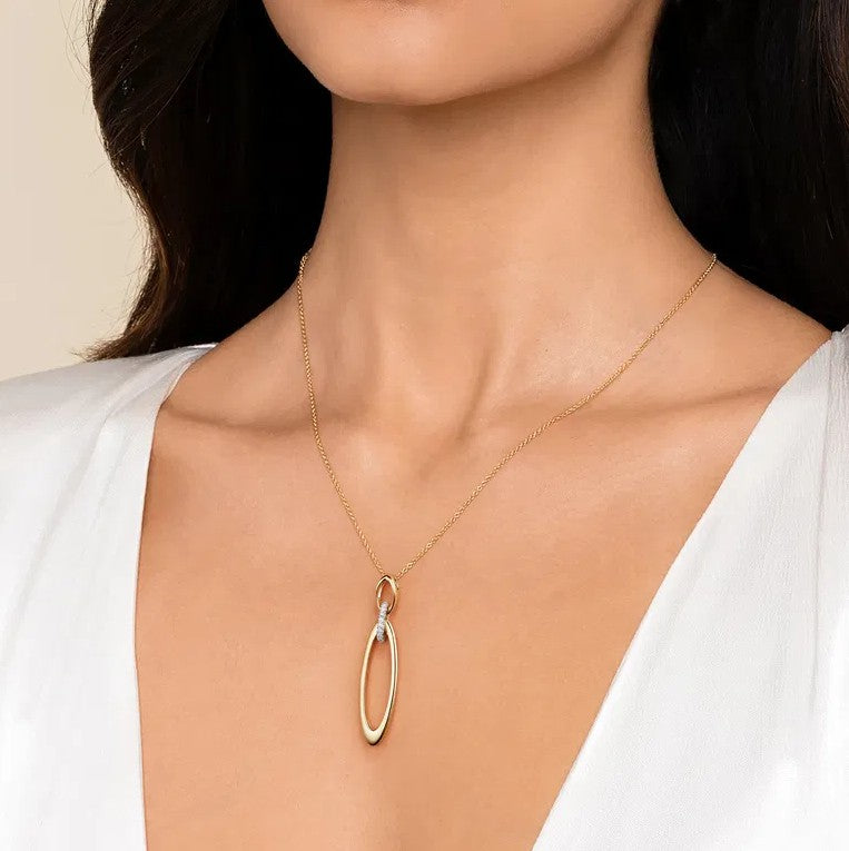 14K Yellow & White Gold Oval Diamond Drop Necklace