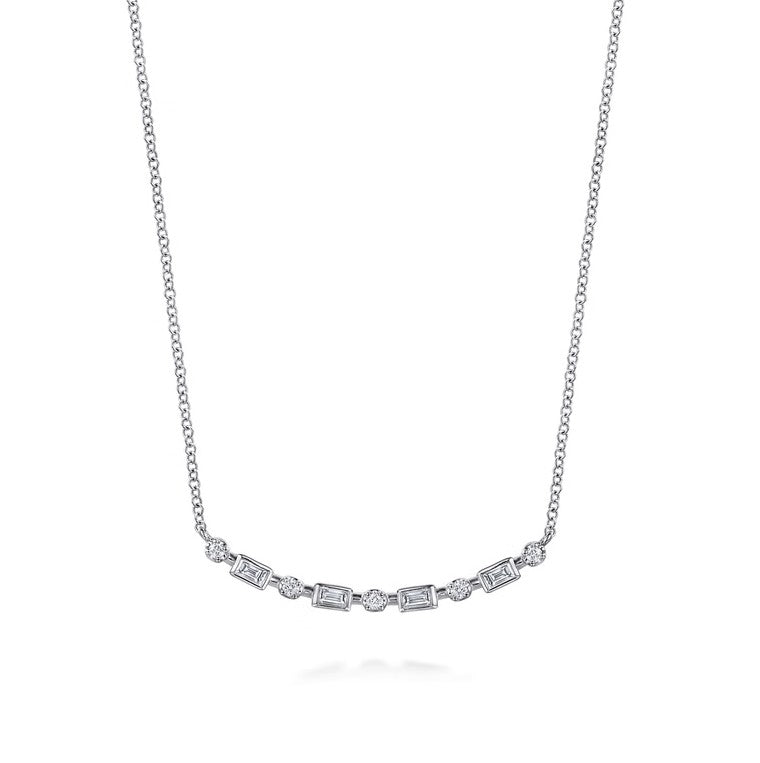 14K White Gold Alternating Diamond Bezel Bar Necklace