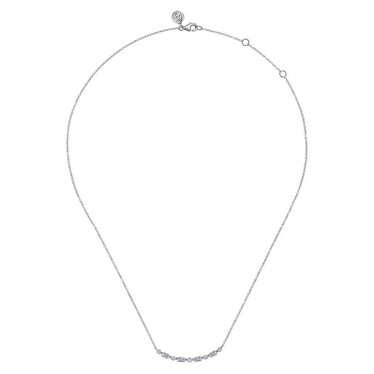 14K White Gold Alternating Diamond Bezel Bar Necklace