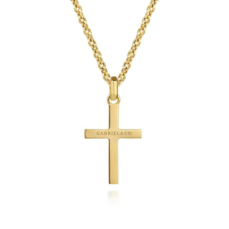 14K Yellow Gold Faceted Cross Pendant With Cable Chain