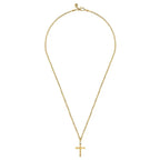 14K Yellow Gold Faceted Cross Pendant With Cable Chain