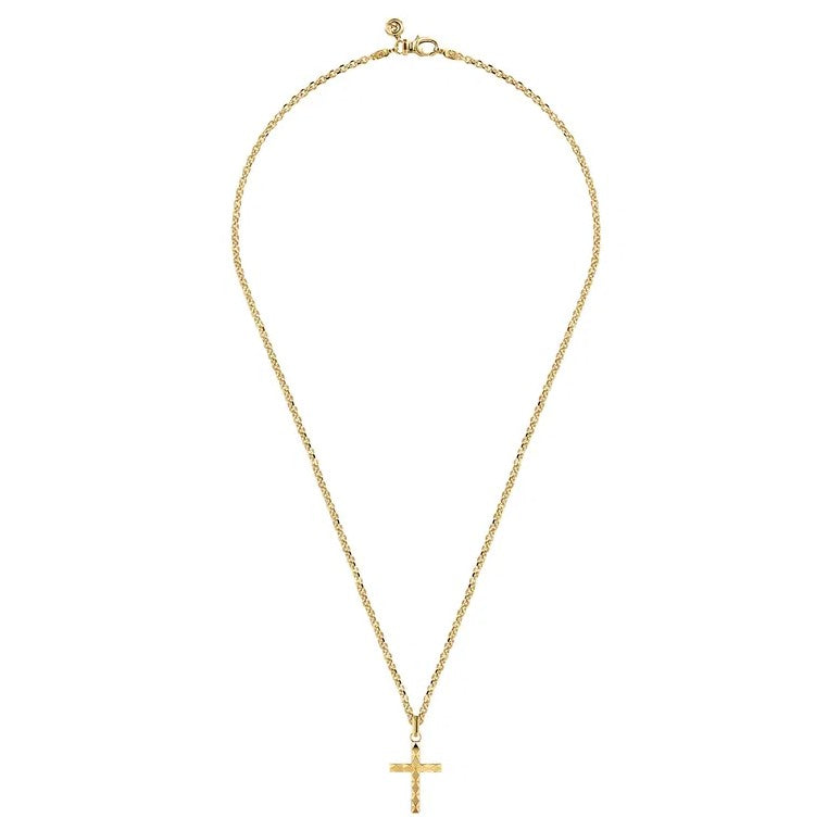 14K Yellow Gold Faceted Cross Pendant With Cable Chain