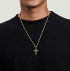 14K Yellow Gold Faceted Cross Pendant With Cable Chain